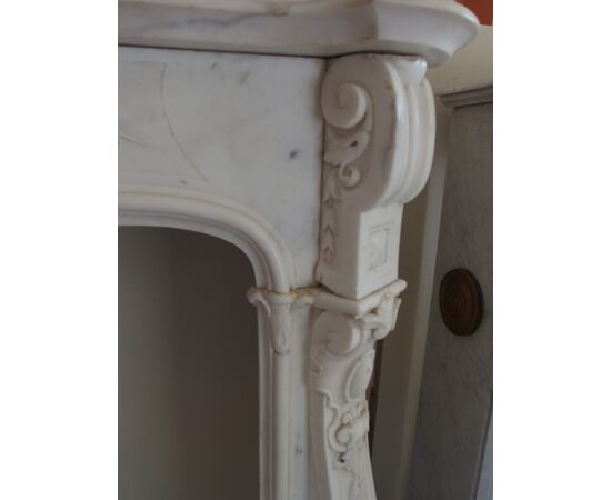 CARRARA WHITE MARBLE FIREPLACE LOUIS XV STYLE FRANCE cm 150xW42xH110