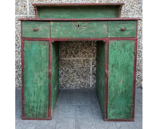 18th-century writing desk with painted drawers, requiring restoration.