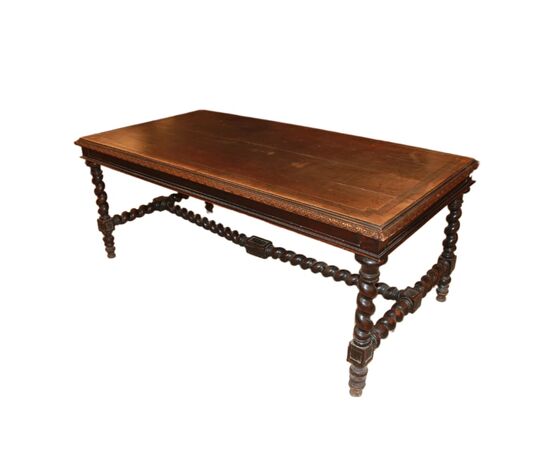 Large early 1800s French walnut table with carvings