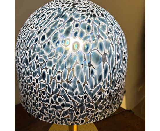 Vintage Murano Vistosi lamp from the 70s. Murrine glass and brass structure. Dimensions: H 50 cm, diameter 32 cm.