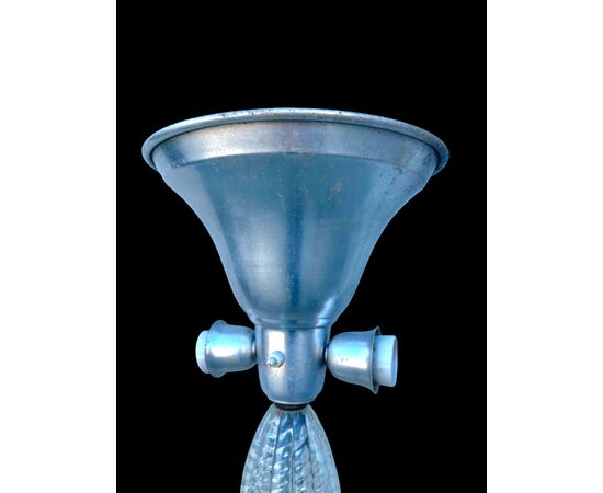 Floor lamp in transparent diamond glass, slightly iridescent. Barovier & Toso. Murano.