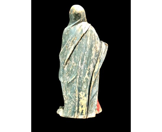 Polychrome wooden sculpture with glass eyes depicting Our Lady of Sorrows. Naples.