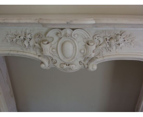 CARRARA WHITE MARBLE FIREPLACE LOUIS XV STYLE FRANCE cm 150xW42xH110
