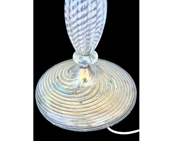 Floor lamp in transparent diamond glass, slightly iridescent. Barovier & Toso. Murano.