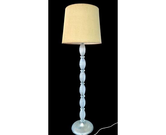 Floor lamp in transparent diamond glass, slightly iridescent. Barovier & Toso. Murano.