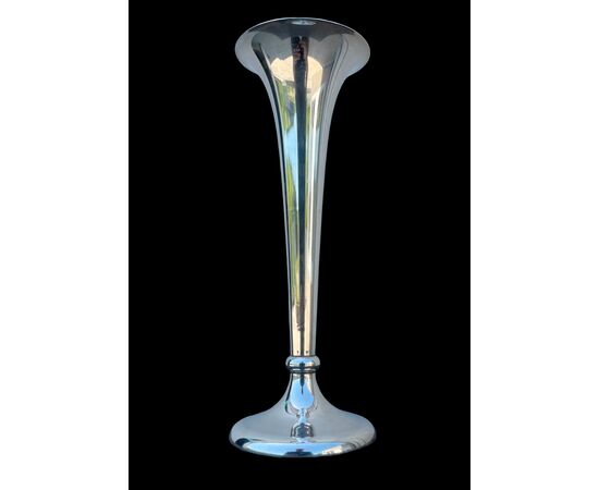 Silver 'trumpet' vase with round base, everted mouth and tapered body. Germany.