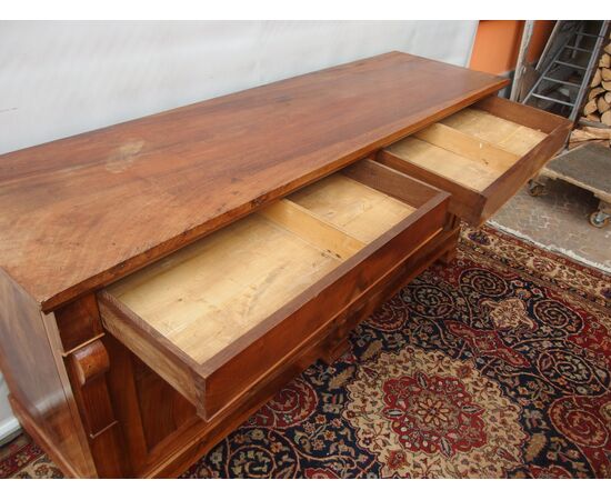 Antique 4-door walnut sideboard, Directoire style, 19th century France, cm L206xP58xH96