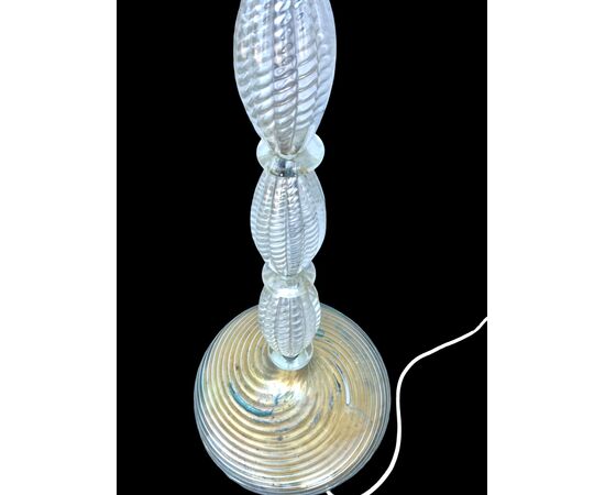 Floor lamp in transparent diamond glass, slightly iridescent. Barovier & Toso. Murano.