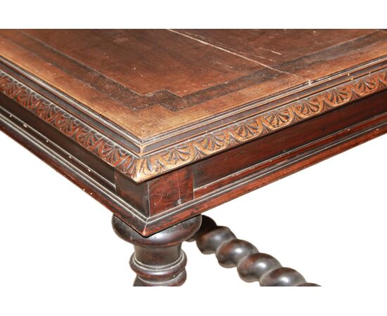 Large early 1800s French walnut table with carvings