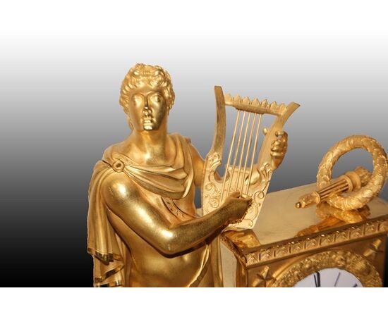 1800s Parisian Empire Table Clock "Man with Lyre"