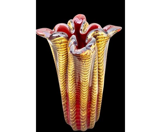 Large submerged heavy glass vase 'cordonato oro'. Barovier e Toso. Murano.