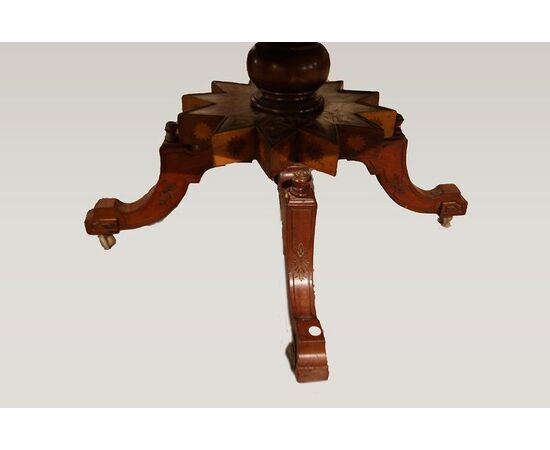 Antique English table with exotic taste from the 1800s, richly inlaid with animals and figures
