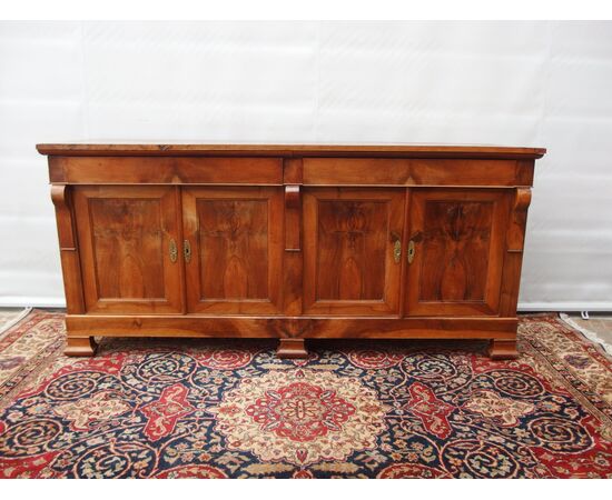 Antique 4-door walnut sideboard, Directoire style, 19th century France, cm L206xP58xH96
