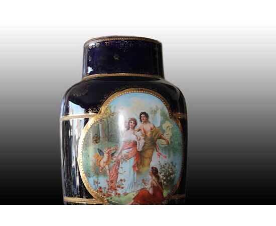 Pair of Austrian Vienna Manufacture porcelain vases with neo-classical scenes.