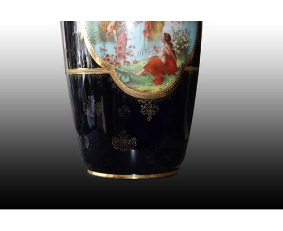 Pair of Austrian Vienna Manufacture porcelain vases with neo-classical scenes.