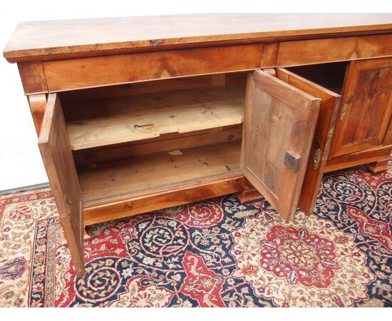 Antique 4-door walnut sideboard, Directoire style, 19th century France, cm L206xP58xH96