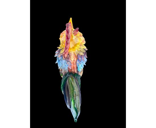 Large multicolored heavy glass rooster with gold inclusions. Aldo Nason for A.Ve.M, Murano