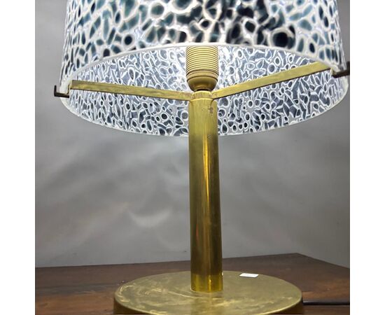 Vintage Murano Vistosi lamp from the 70s. Murrine glass and brass structure. Dimensions: H 50 cm, diameter 32 cm.