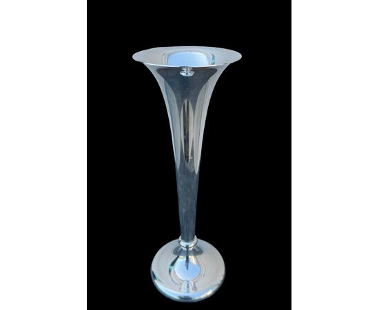 Silver 'trumpet' vase with round base, everted mouth and tapered body. Germany.