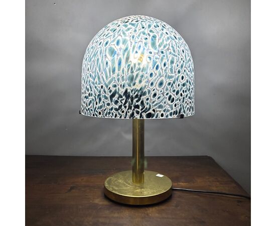 Vintage Murano Vistosi lamp from the 70s. Murrine glass and brass structure. Dimensions: H 50 cm, diameter 32 cm.