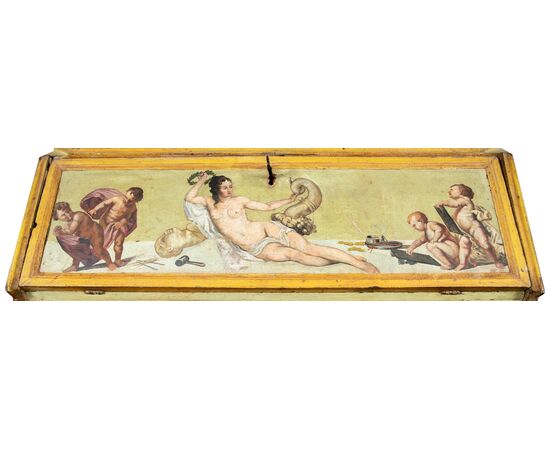 Two-body trumeau in lacquered and painted wood. Rome, 18th century.