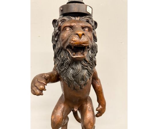 Antica scultura in bronzo, leone, '900, 82x30cm