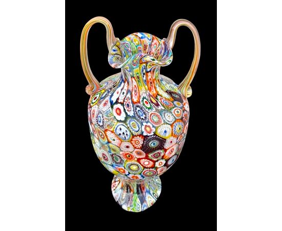 Large vase with 'giant murrine' with two handles. A.Ve.M. Murano