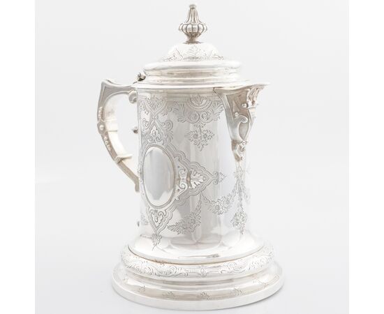 Sterling silver lidded ewer, vermeil silver interior, Queen Victoria, Samuel Smily Goldsmiths Alliance, London, 1868