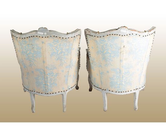 Coppia di poltrone laccate decapate stile Luigi XV del 1800 francesi