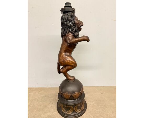 Antica scultura in bronzo, leone, '900, 82x30cm