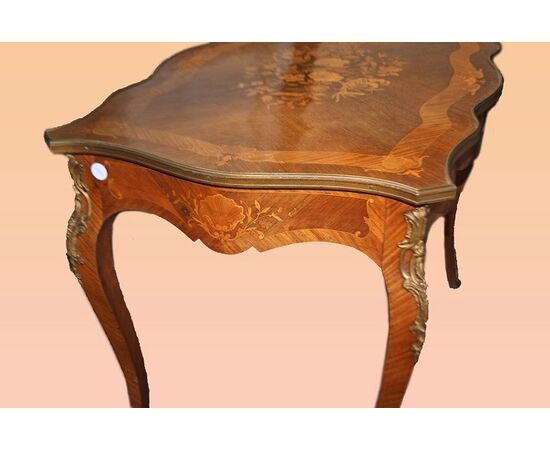 Tavolo da salotto scrittoio Luigi XV del 1800 riccamente intarsiato