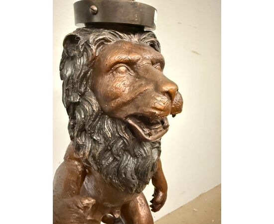 Antica scultura in bronzo, leone, '900, 82x30cm