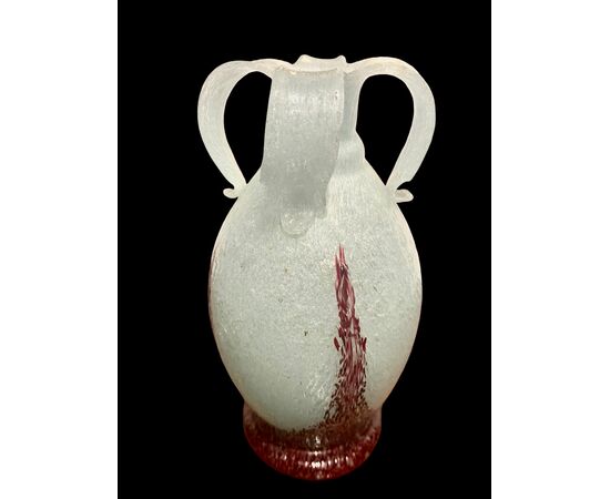 Pulegoso glass vase with four handles. Manufactured by Emanuel Beranek. Czech Republic.