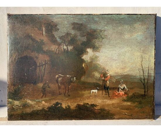 Italian painter (18th century) - Landscape with resting shepherds.