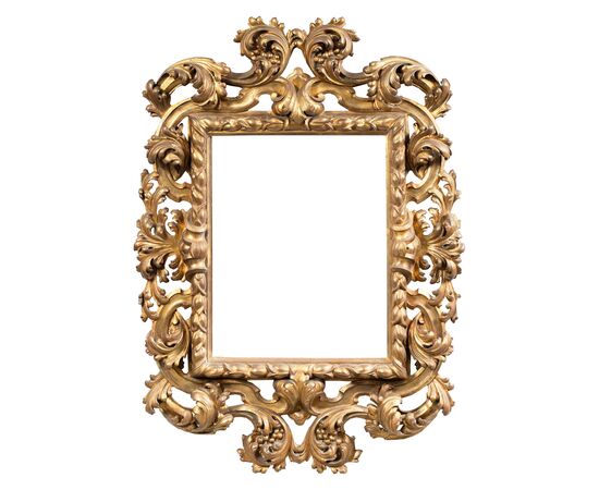 Large Baroque style frame in carved and gilded wood. Bologna, late 19th century.