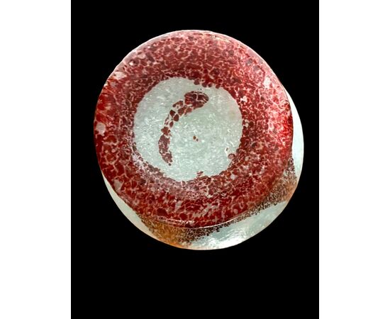 Pulegoso glass vase with four handles. Manufactured by Emanuel Beranek. Czech Republic.