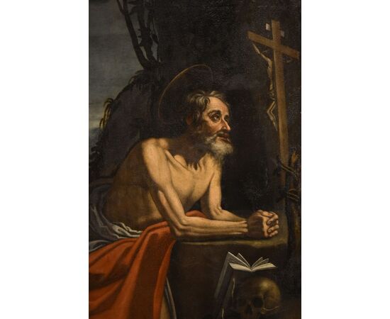 Saint Jerome penitent in the cave, Hendrick de Somer known as Enrico Fiammingo (Lokeren 1602 - Naples 1655)