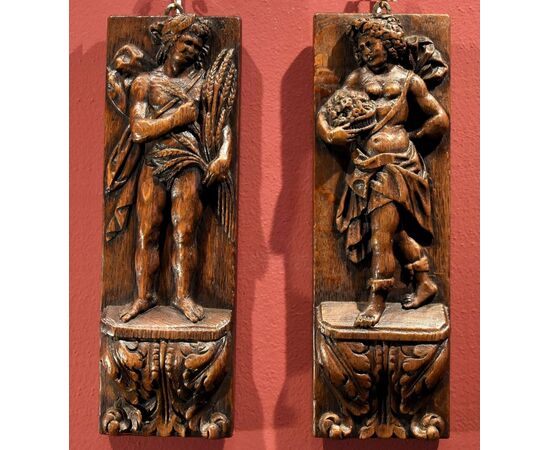 Bas-reliefs 'Allegory of Spring and Autumn', 17th-century Flemish sculptor