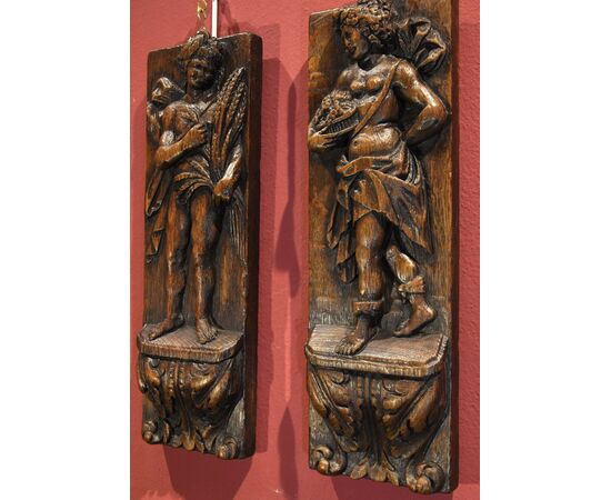 Bas-reliefs 'Allegory of Spring and Autumn', 17th-century Flemish sculptor