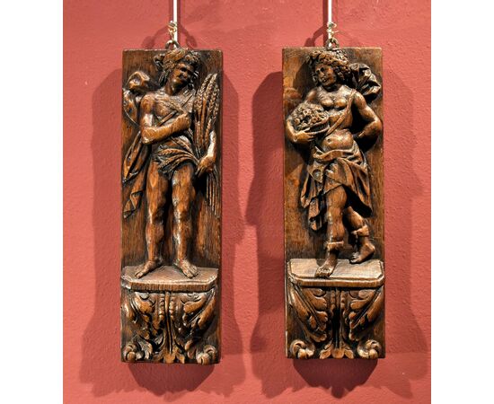 Bas-reliefs 'Allegory of Spring and Autumn', 17th-century Flemish sculptor