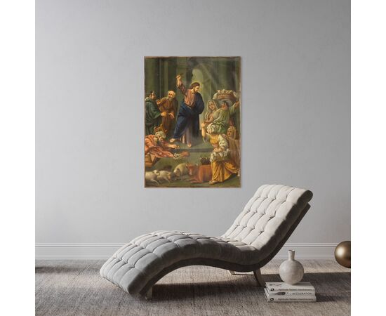 Italian painting oil on copper Expulsion of the merchants from the temple