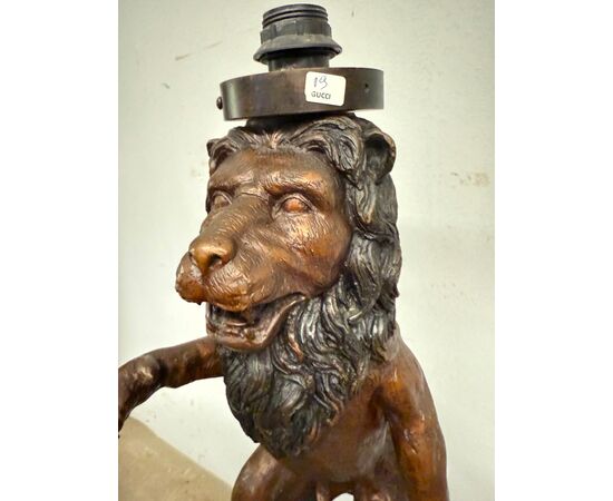 Antica scultura in bronzo, leone, '900, 82x30cm