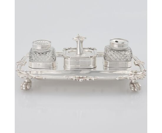 George III sterling silver inkstand, John Cramer, London, 1812