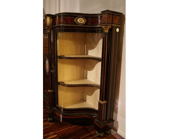 Rich French Ebony Servante sideboard with 19th-century Louis XV style Sevres porcelain medallions