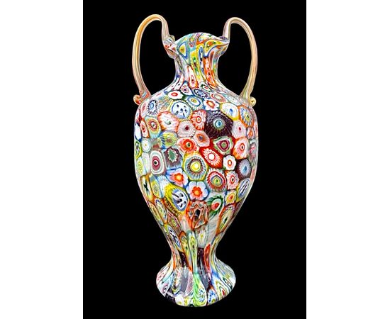 Large vase with 'giant murrine' with two handles. A.Ve.M. Murano