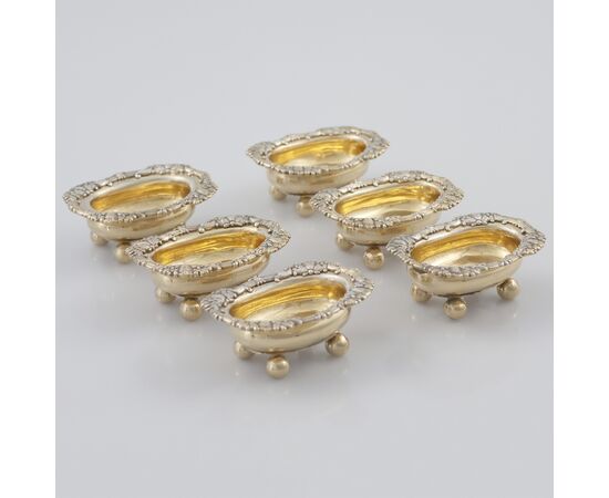 Set of six vermeil silver salt cellars, Solomon Hougham, London, 1811