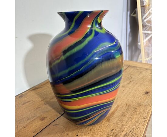 Vaso in vetro Ottavio Missoni  - Arte Vetro Murano anni 80 firmato . Mod EOS  -  Posmoderno H 33 cm