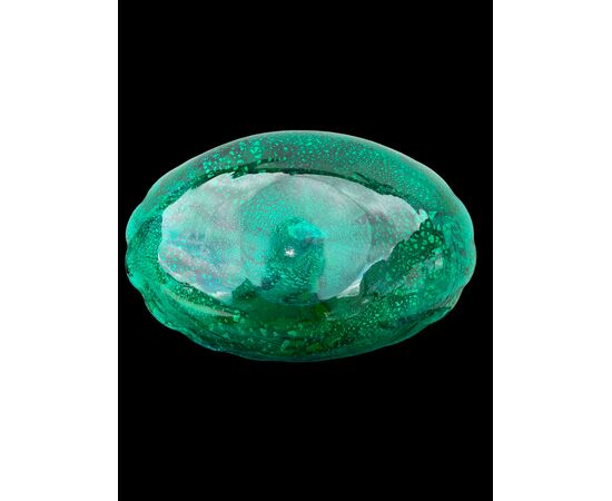 Heavy green submerged glass centerpiece bowl, 'Byzantine' type. A.Ve.M. Murano.