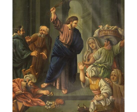 Italian painting oil on copper Expulsion of the merchants from the temple