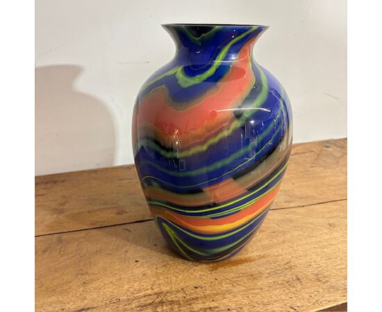 Vaso in vetro Ottavio Missoni  - Arte Vetro Murano anni 80 firmato . Mod EOS  -  Posmoderno H 33 cm